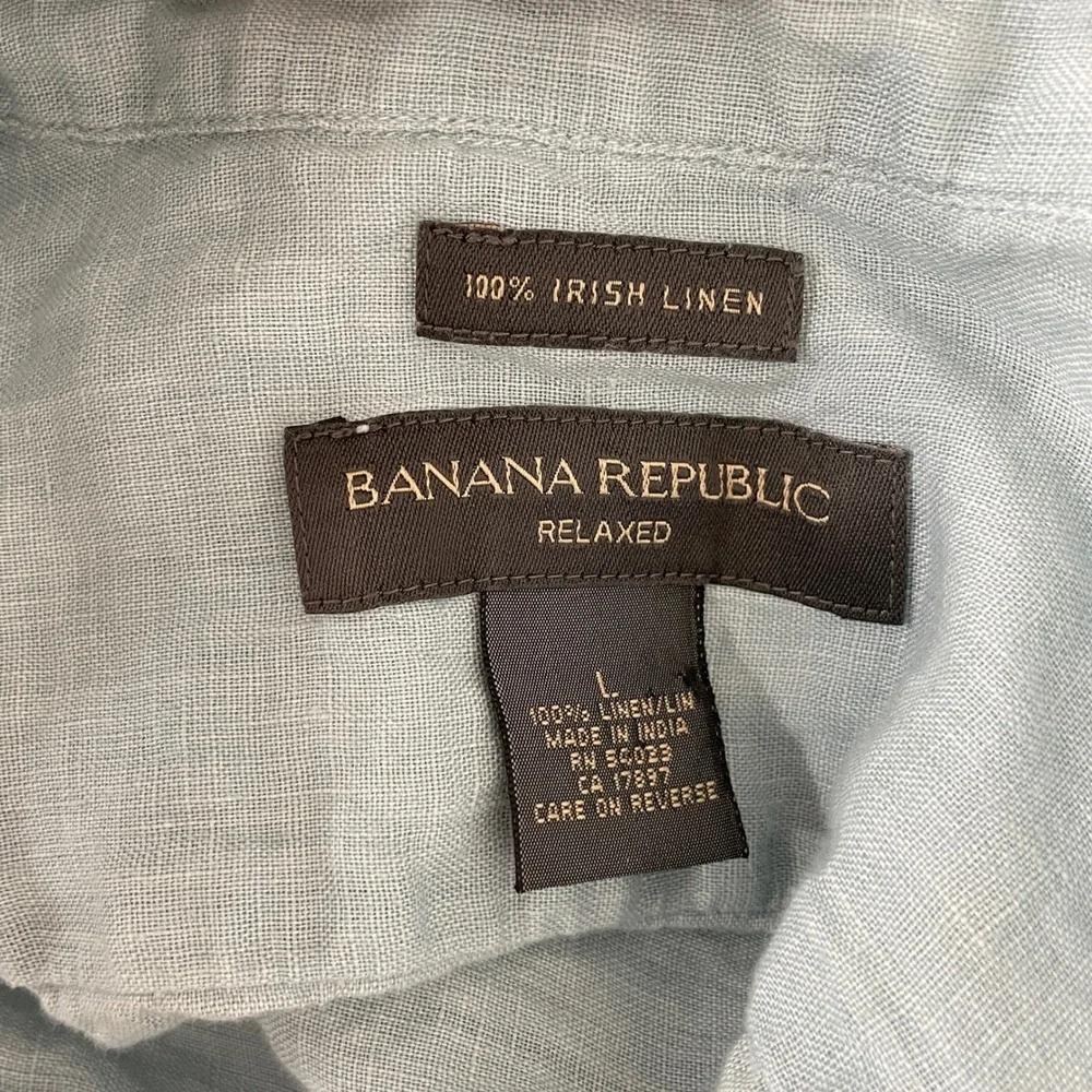 Banana Republic Ice Blue Irish Linen Button Up Shirt Mens L Short Sleeve Coastal